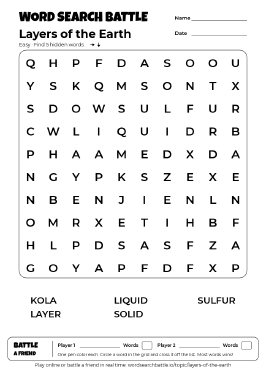 Printable Layers of the Earth Word Search