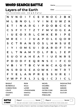 Printable Layers of the Earth Word Search