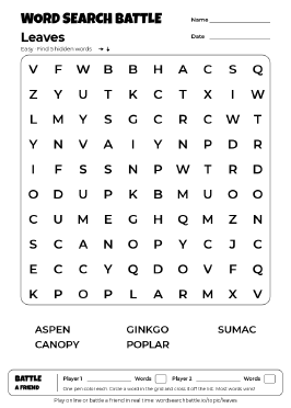 Printable Leaves Word Search