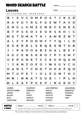 Printable Leaves Word Search