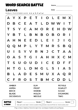 Printable Leaves Word Search