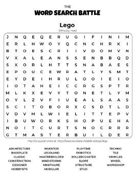 Printable Hard Lego Word Search
