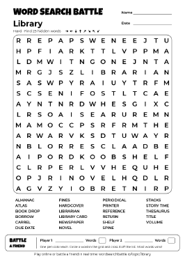 Printable Hard Library Word Search