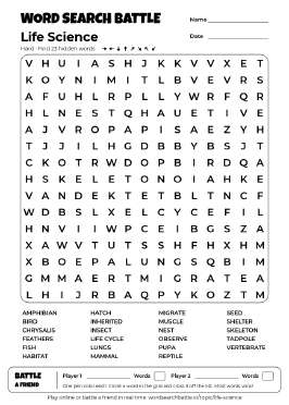 Printable Life Science Word Search