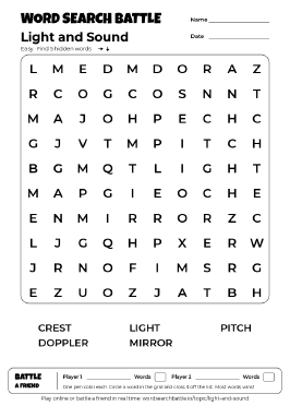 Printable Light and Sound Word Search