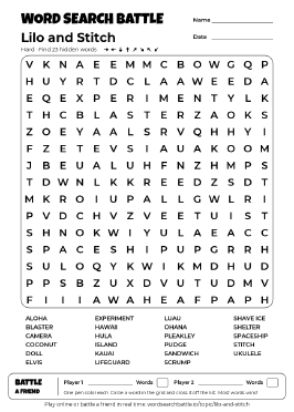 Printable Lilo and Stitch Word Search