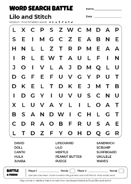 Printable Lilo and Stitch Word Search