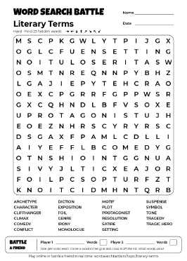Printable Literary Terms Word Search Preview