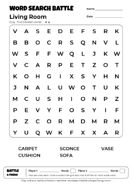 Printable Easy Living Room Word Search