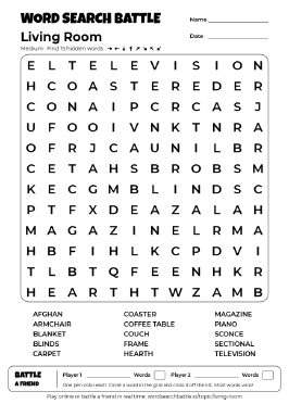 Printable Medium Living Room Word Search