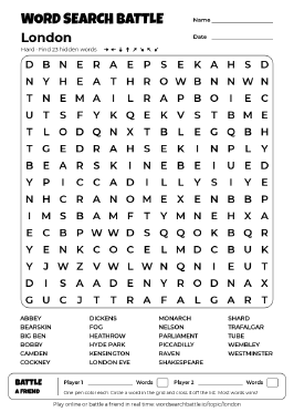 Printable London Word Search
