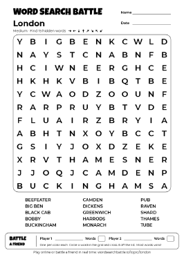 Printable London Word Search
