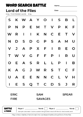 Printable Lord of the Flies Word Search