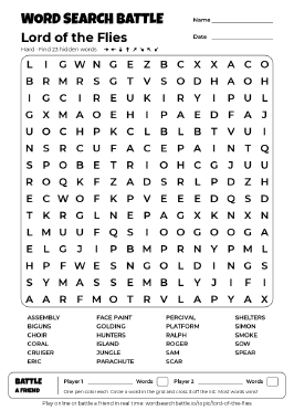 Printable Lord of the Flies Word Search