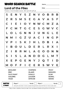Printable Lord of the Flies Word Search Preview