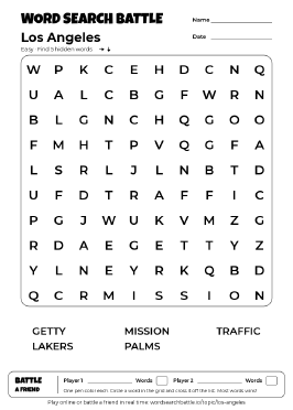 Printable Easy Los Angeles Word Search