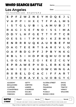 Printable Hard Los Angeles Word Search