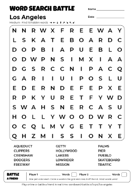 Printable Medium Los Angeles Word Search