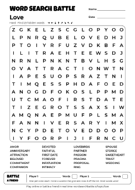 Printable Love Word Search