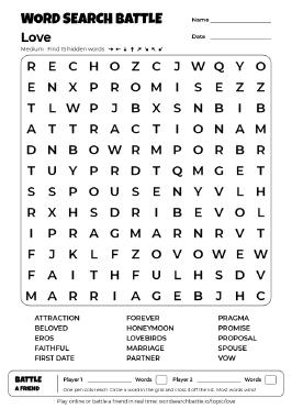 Printable Love Word Search