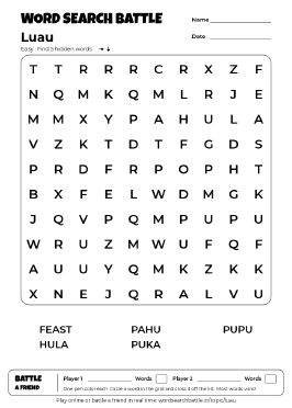 Printable Easy Luau Word Search