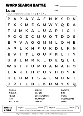 Printable Medium Luau Word Search
