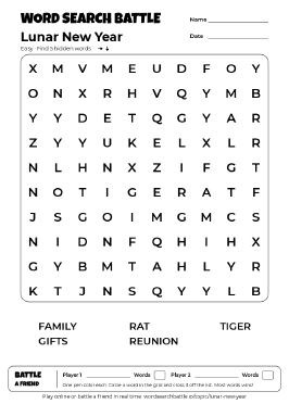 Printable Easy Lunar New Year Word Search