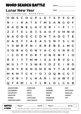 Printable Hard Lunar New Year Word Search