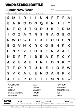 Printable Medium Lunar New Year Word Search