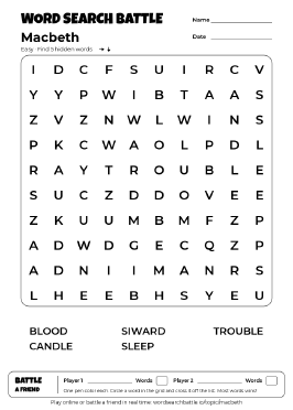 Printable Easy Macbeth Word Search