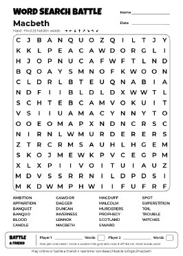 Printable Hard Macbeth Word Search