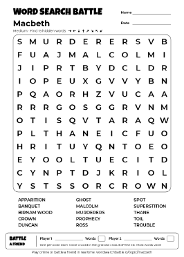 Printable Medium Macbeth Word Search
