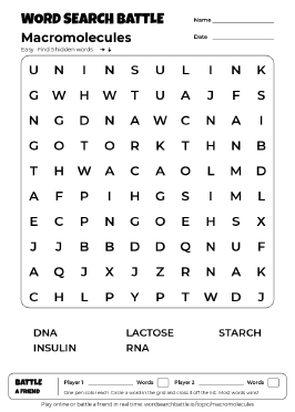 Printable Easy Macromolecules Word Search