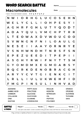Printable Hard Macromolecules Word Search