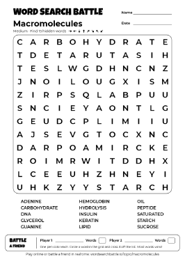 Printable Medium Macromolecules Word Search