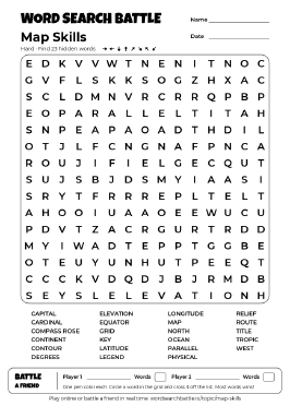 Printable Map Skills Word Search