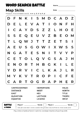 Printable Map Skills Word Search