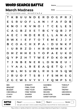 Printable March Madness Word Search