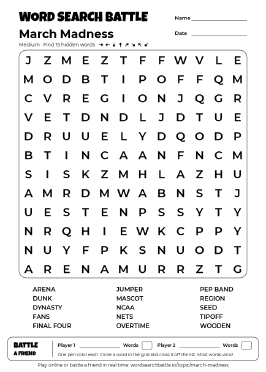 Printable March Madness Word Search