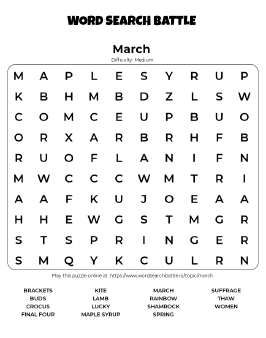 Printable March Word Search