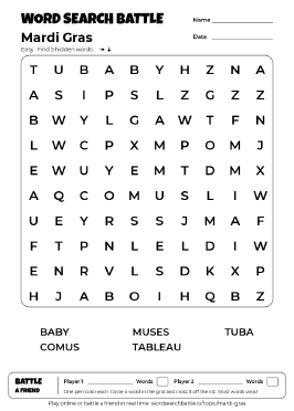 Printable Mardi Gras Word Search