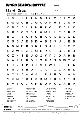Printable Mardi Gras Word Search