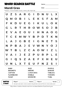 Printable Mardi Gras Word Search