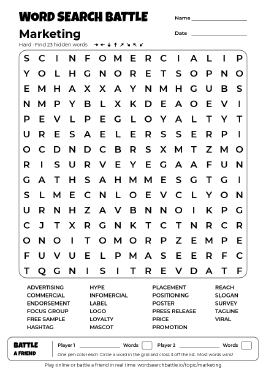 Printable Hard Marketing Word Search