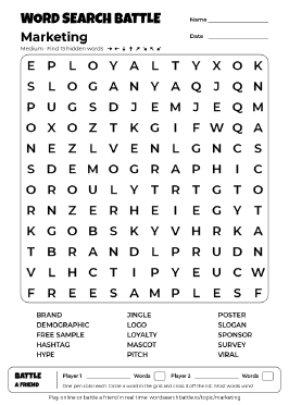 Printable Medium Marketing Word Search