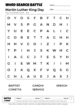 Printable Martin Luther King Day Word Search