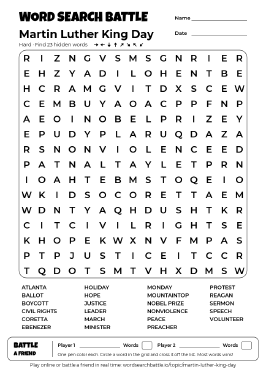 Printable Martin Luther King Day Word Search
