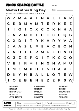 Printable Martin Luther King Day Word Search