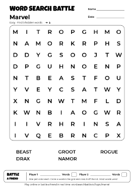 Printable Easy Marvel Word Search