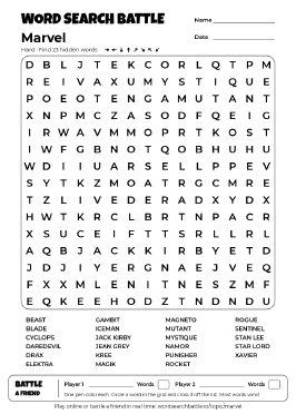 Printable Hard Marvel Word Search
